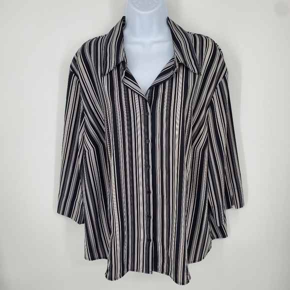 Covington Shirt Women 22W Button Down Blouse Black White Striped Shirt - Picture 9 of 9